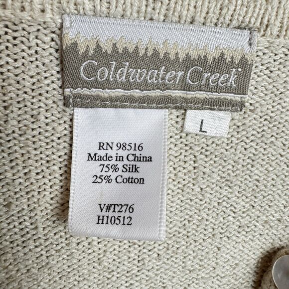 Silk Cotton Blend Cardigan Sweater Womens Large Ivory Pineapple Embroidery - Picture 13 of 13